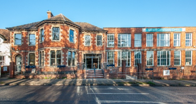 Newent Community Centre, photo taken at front of building on a sunny day